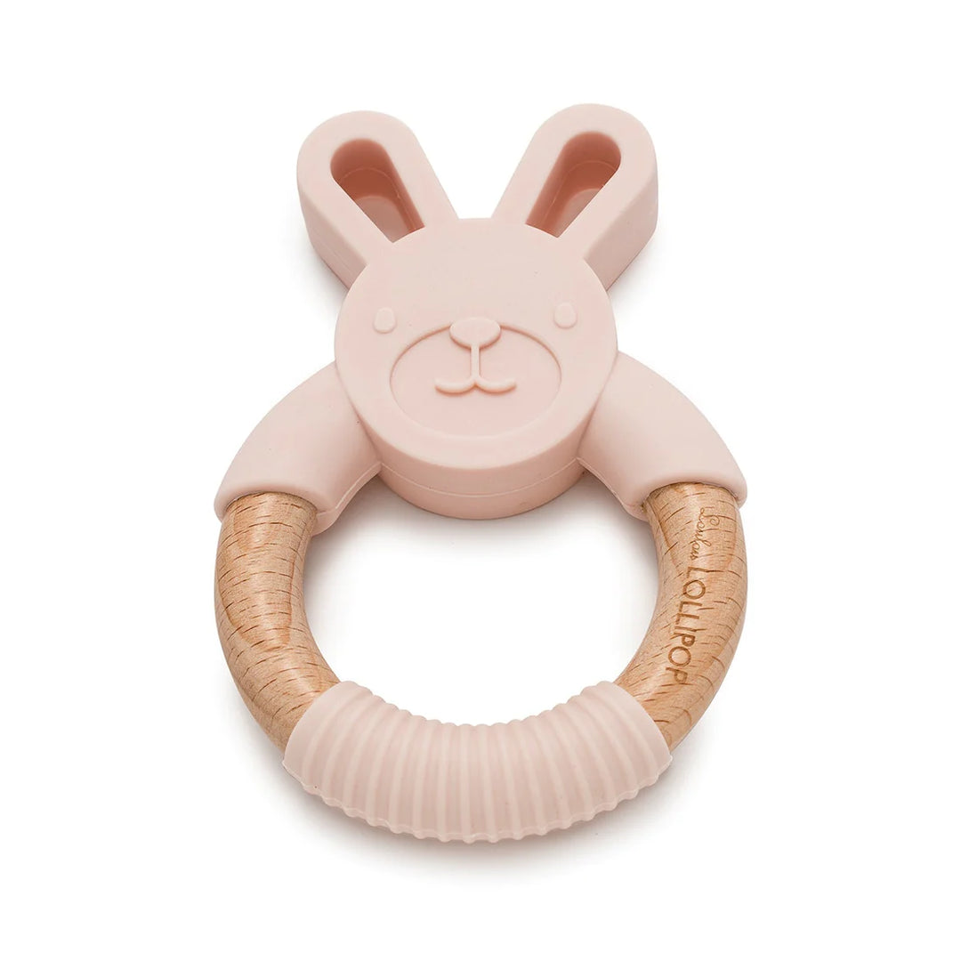 Bunny Silicone and Wood Teething ring - Blush pink