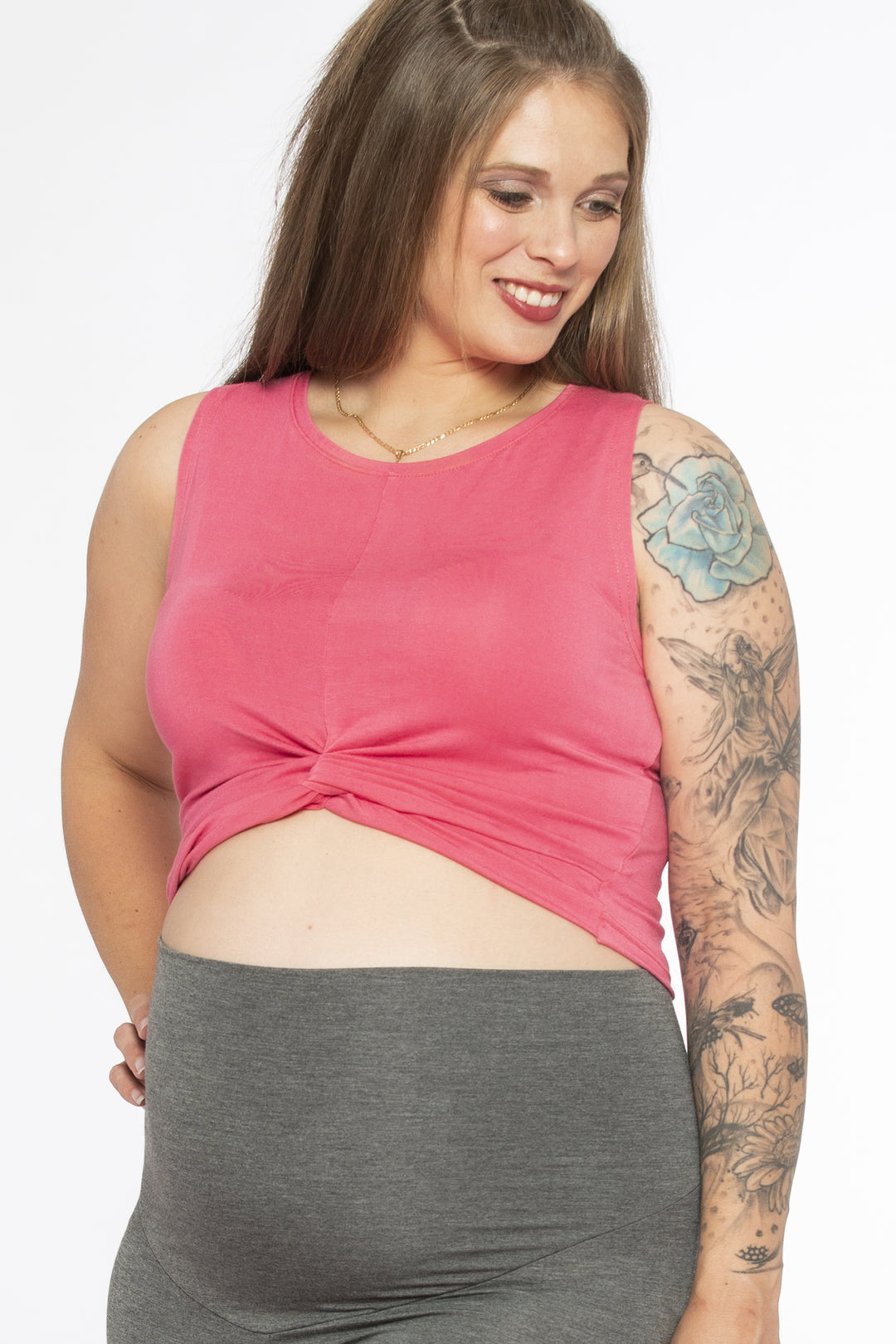 Knotted cropped tank top - Fushia