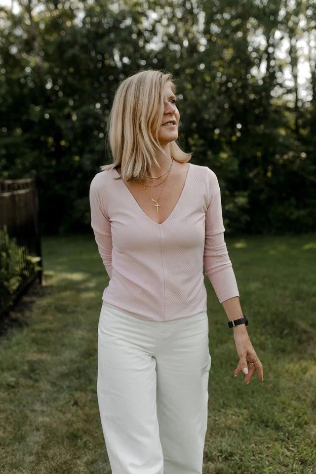 Manche Longue V plongeant - Rose Blush