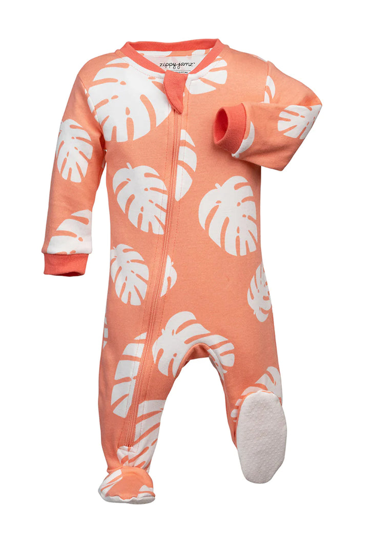 pyjama bébé orange et feuille tropicale