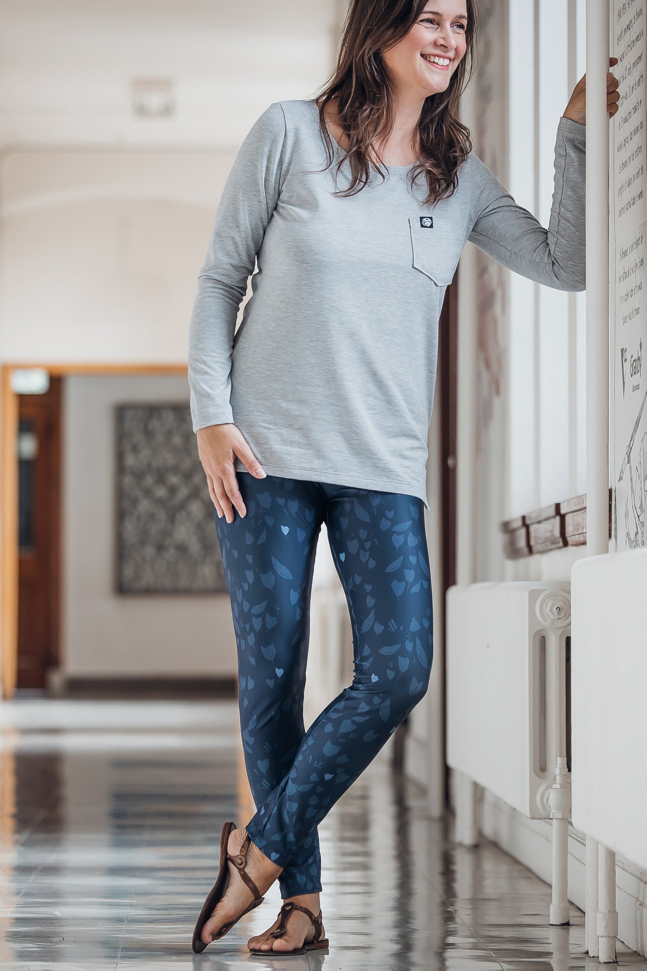 Legging Rosa - Fleur Peinte Bleu - Atelier Véronique B