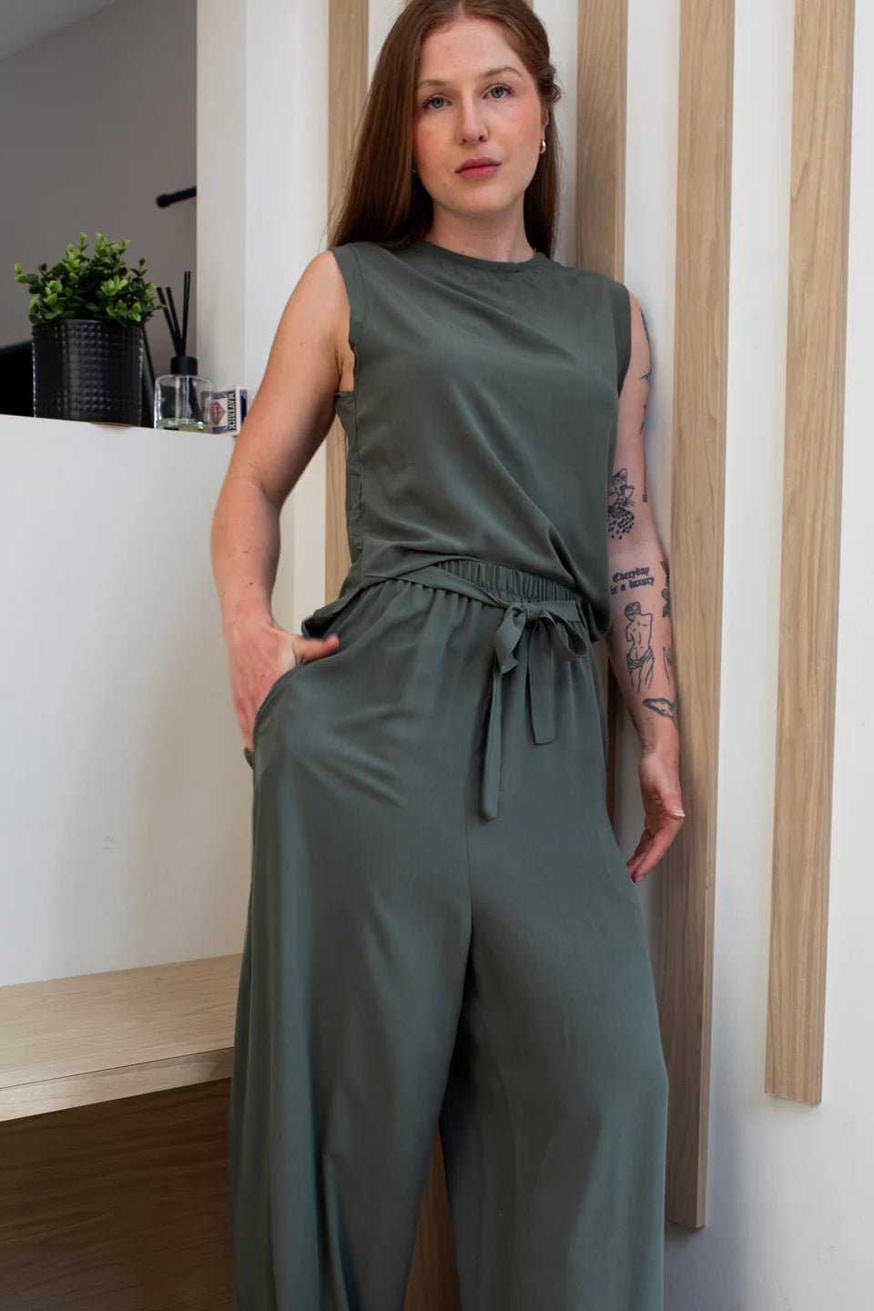 Pantalon Ample taille élastique Vert Khaki - Atelier Véronique B