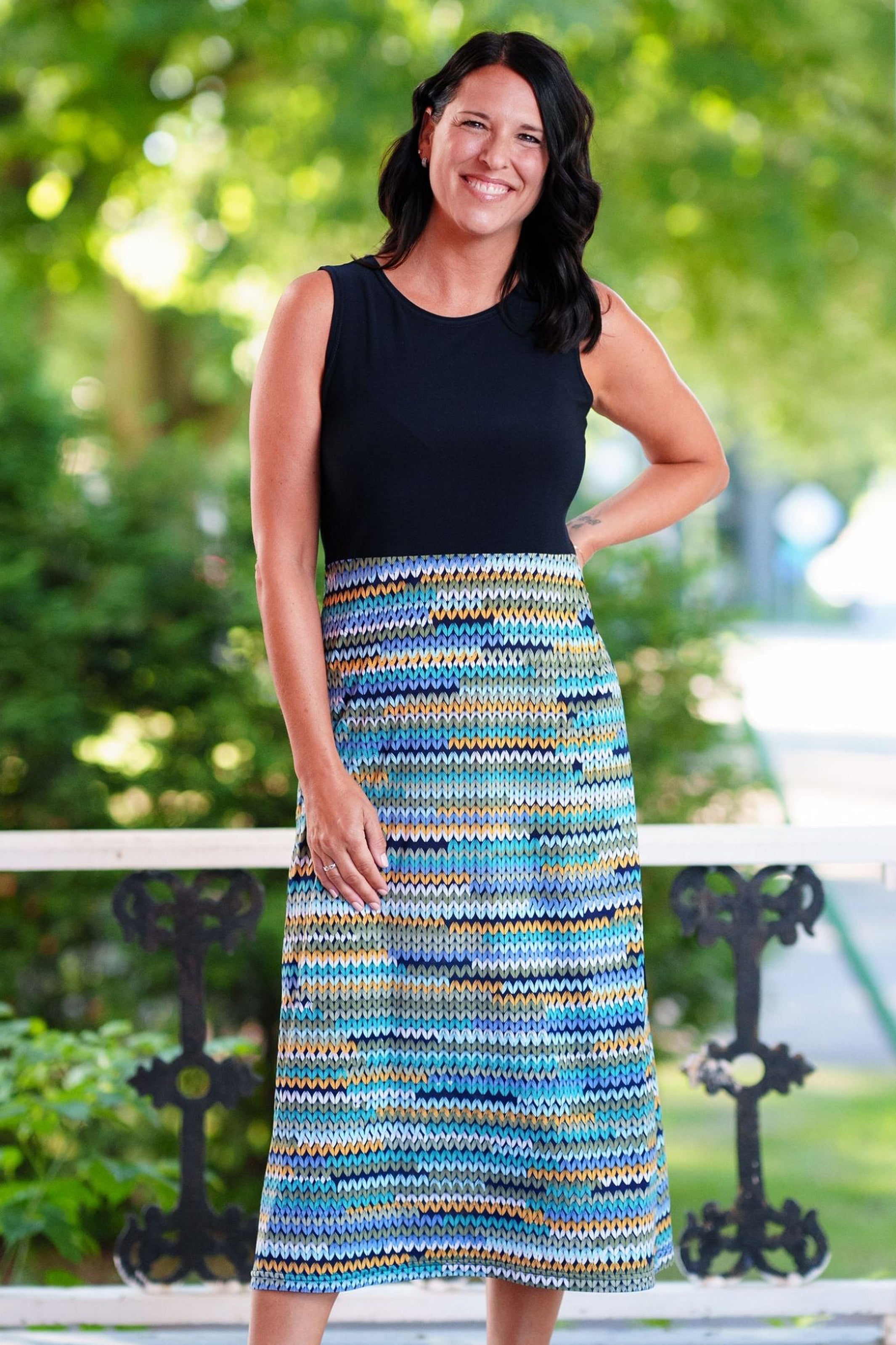 Robe 7/8 mimosa Marine et mailles - Atelier Véronique B