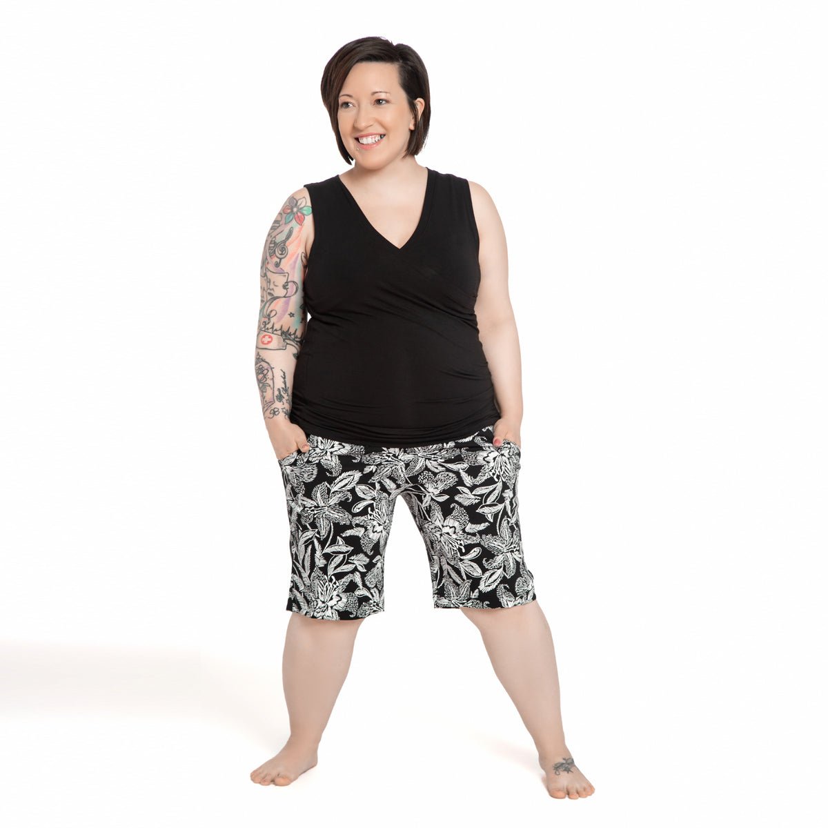 Short Tara - Floral Noir et blanc - Atelier Véronique B